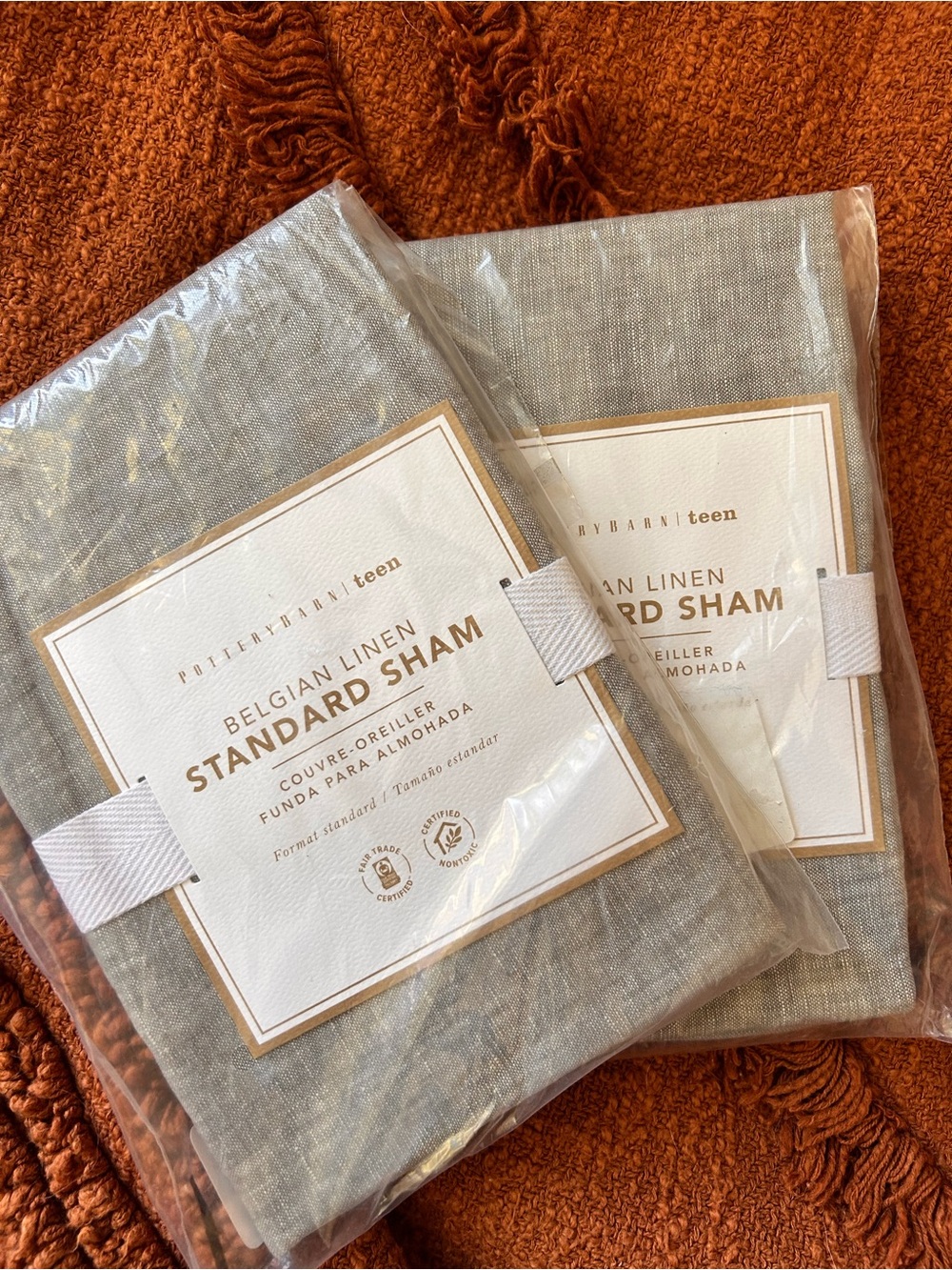 TWO Pottery Barn Teen Belgian Linen Standard Sham in Light Gray/ Flagstone